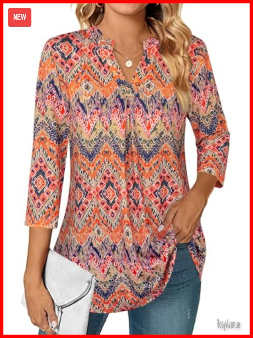 Women's 3/4 Sleeve V Neck Pleated Front Business Casual Tunic Blouse